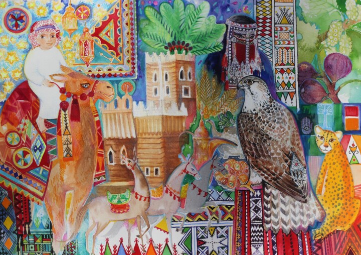 Pittura intitolato "Saudia Arabia" da Oxana Zaika, Opera d'arte originale, Acquarello