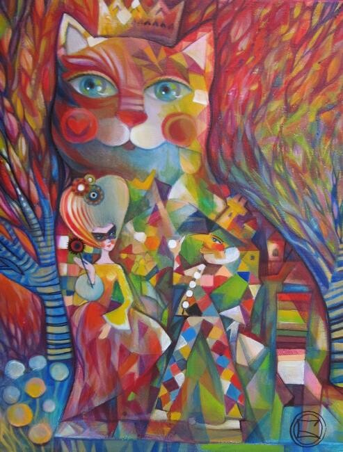 Arlequin Et Chat Acrylique Sur Peinture Par Oxana Zaika Artmajeur