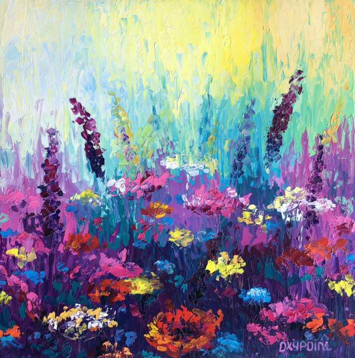 Pintura intitulada ""Wild flowers"" por Oxypoint, Obras de arte originais, Óleo Montado em Armação em madeira