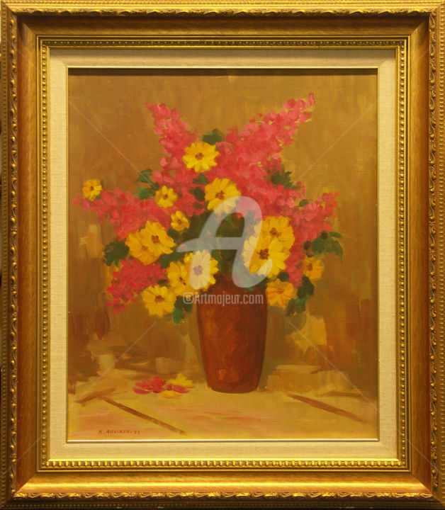 Painting titled "Flowers" by Painters From Finland, Original Artwork, Oil