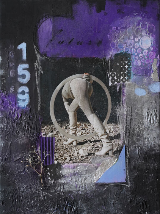 Collages intitulée "“Future” hoop numbe…" par Palirina, Œuvre d'art originale, Collages Monté sur Châssis en bois