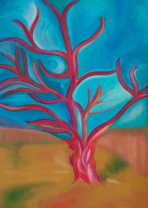 Painting titled "ARBRE" by Paloma Sainz-Aja Aparicio, Original Artwork, Oil Mounted on Wood Stretcher frame