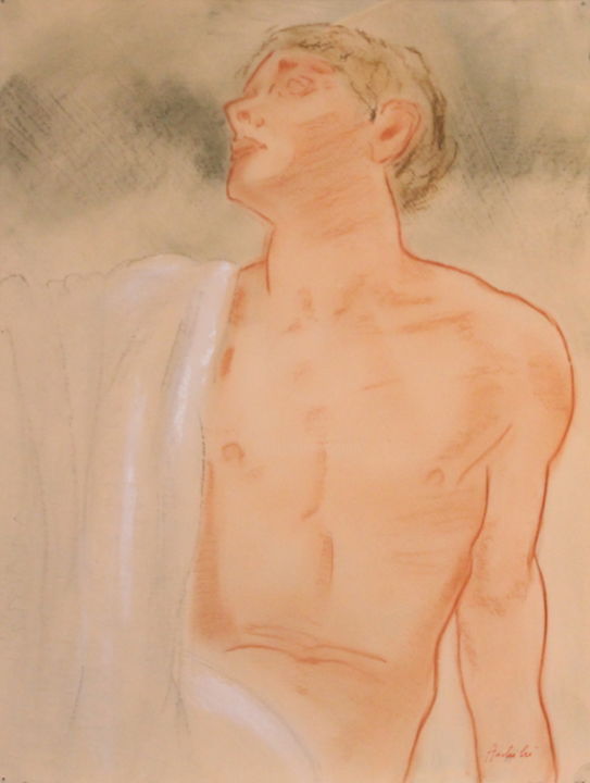 Peinture intitulée "uomo con mantello" par Paolo Archilei, Œuvre d'art originale, Pastel