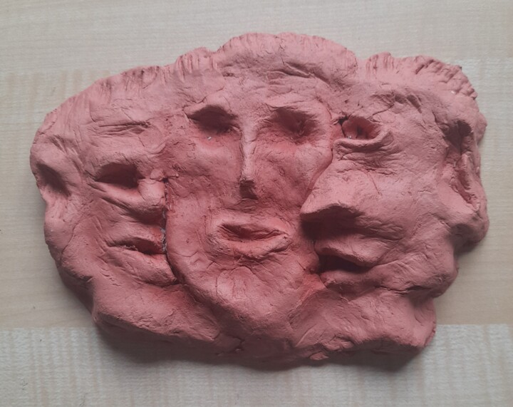 Sculpture titled "Maschera arcana 2" by Paolo Avanzi, Original Artwork, Terra cotta