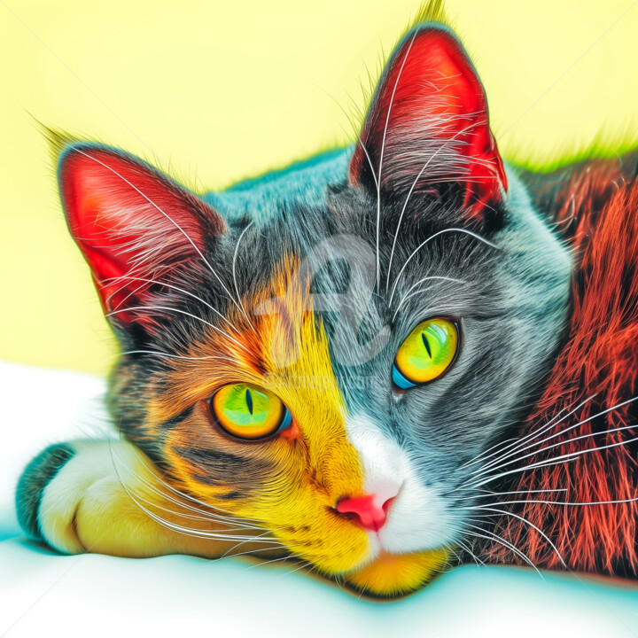 数字艺术 标题为“Colorful Cat” 由Paolo Chiuchiolo, 原创艺术品, AI生成的图像