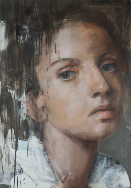 Schilderij getiteld "M.A. : Portrait" door Paolo Damiani, Origineel Kunstwerk, Olie