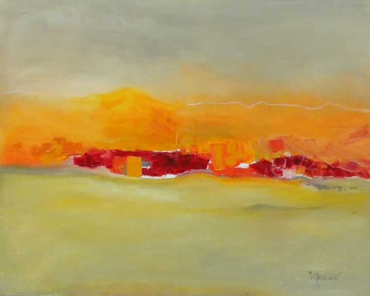 Painting titled "Paysage N°20 VERMEI…" by Marie Paquie, Original Artwork, Oil Mounted on Wood Stretcher frame