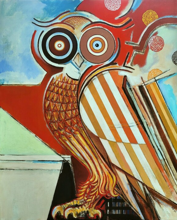 Pintura titulada "owl III" por Pascal Buffard, Obra de arte original, Acrílico Montado en Bastidor de camilla de madera