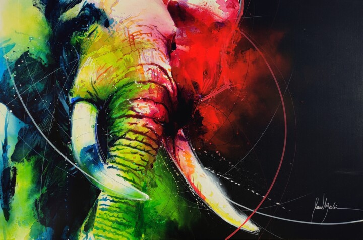 Schilderij getiteld "ABSTRACT ELEPHANT" door Pascal Merlin, Origineel Kunstwerk, Acryl Gemonteerd op Frame voor houten branc…