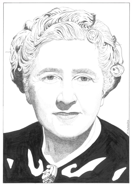 Drawing titled "Agatha Christie" by Pascal Tavarner, Original Artwork, Ink