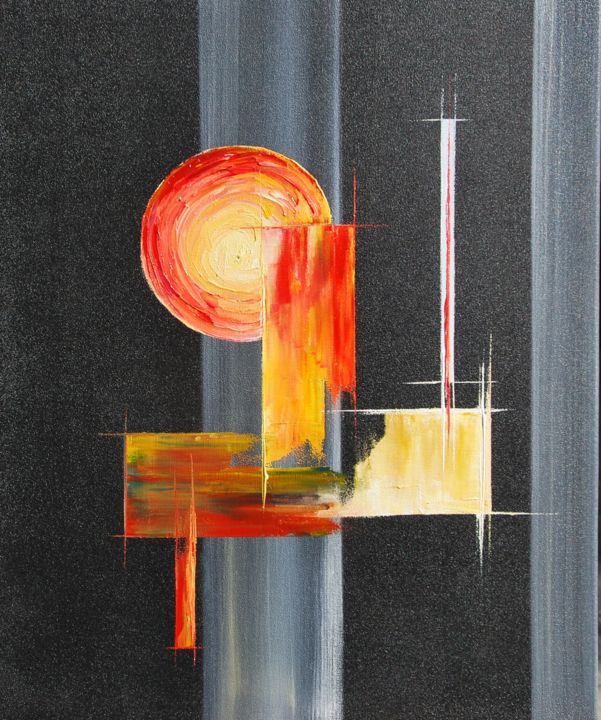 Painting titled "Abstraction-geometr…" by Patrice Butel, Original Artwork, Oil