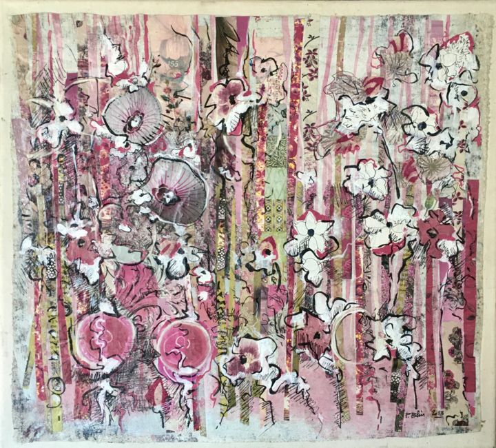 Collages titulada "PRAIRIE ROSE" por Patricia Blin, Obra de arte original, Acrílico Montado en Bastidor de camilla de madera