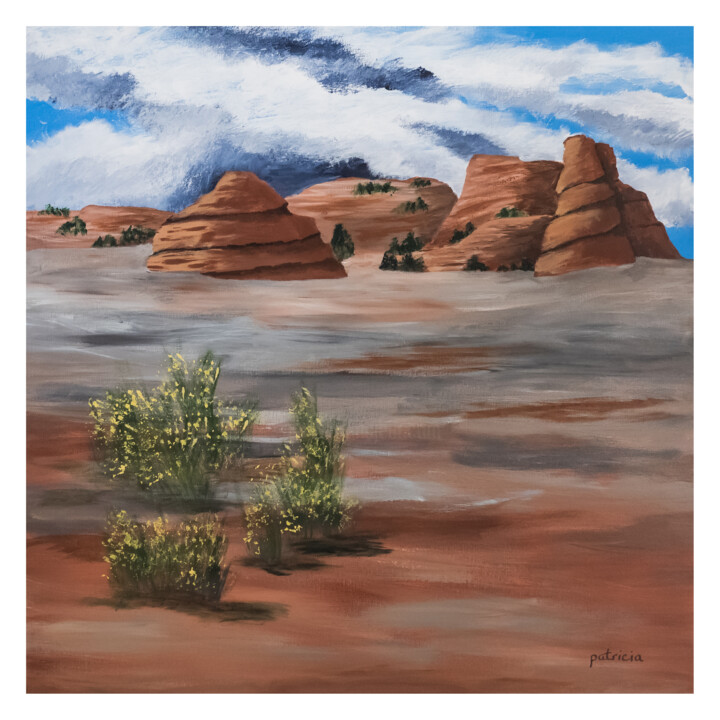 Painting titled "Desert Rhythms" by Patricia Gould, Original Artwork, Acrylic Mounted on Wood Stretcher frame