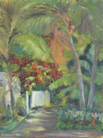 Pintura intitulada "Key West Alley" por Patricia Barone, Obras de arte originais, Óleo
