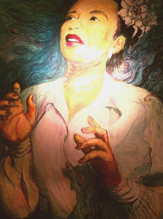 Schilderij getiteld "Billie Holiday" door Patrick Basset, Origineel Kunstwerk, Acryl