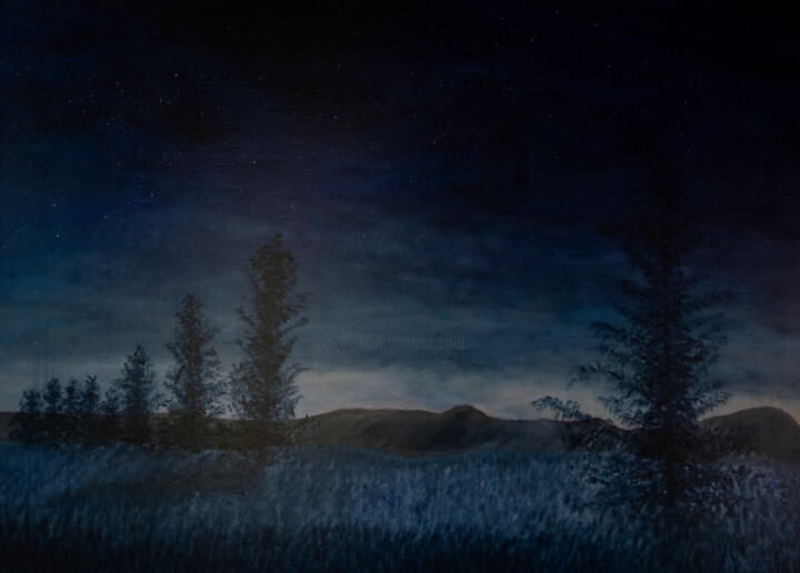 Painting titled "La Campagne Bleue" by Patrick Kessler, Original Artwork, Acrylic Mounted on Wood Stretcher frame