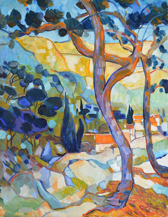 Картина под названием "Village de Provence…" - Patrick Marie, Подлинное произведение искусства, Масло Установлен на Деревянн…