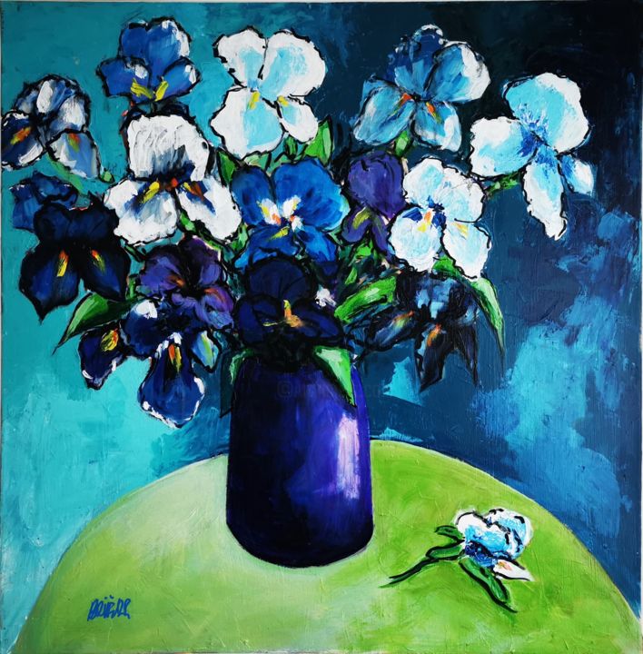 "Iris bleus" başlıklı Tablo Patrick Briere tarafından, Orijinal sanat, Akrilik Ahşap Sedye çerçevesi üzerine monte edilmiş