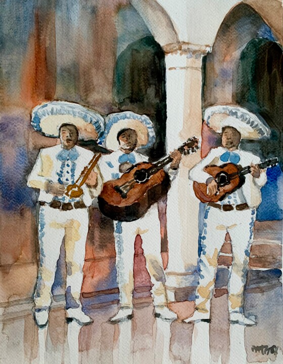 Painting titled "Mariachi" by Patrizia Salcini, Original Artwork, Watercolor