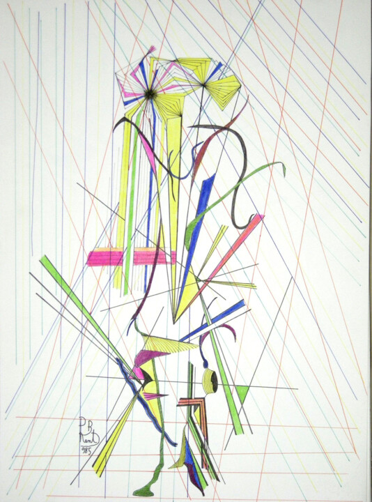 Dibujo titulada "Vaso con 2 fiori (9…" por Paul Bonnie Kent, Obra de arte original, Tinta