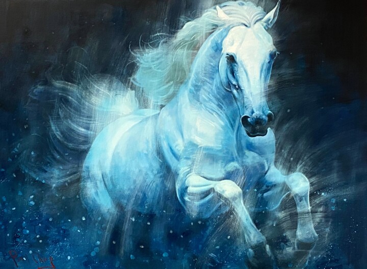 제목이 "Fantastic Horse"인 미술작품 Paul Cheng로, 원작, 기름 나무 들것 프레임에 장착됨