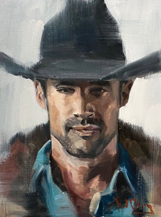 Pintura titulada "Cowboy No.55" por Paul Cheng, Obra de arte original, Oleo Montado en Cartulina
