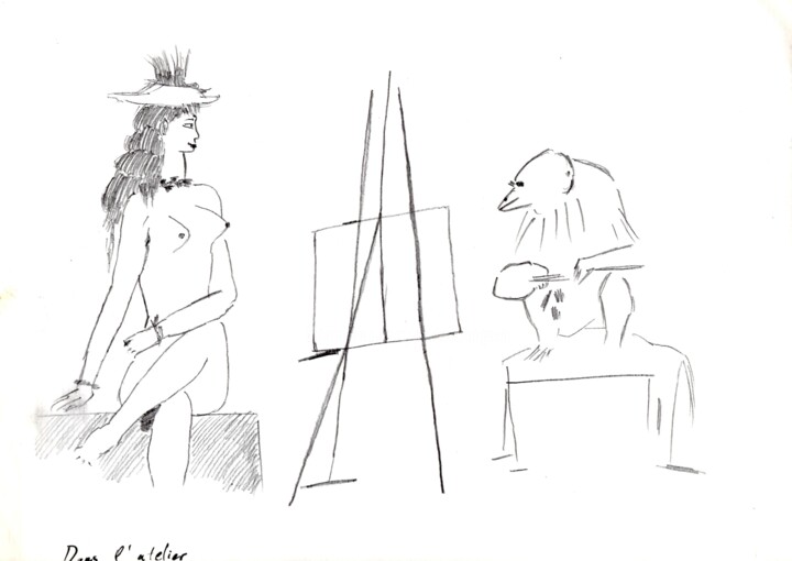 Рисунок под названием "Picasso 6" - Paul-Éric Langevin, Подлинное произведение искусства, Карандаш