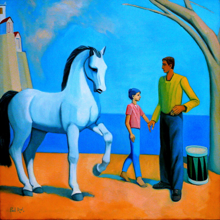 Peinture intitulée "Acrobates et Cheval…" par Paul Rossi, Œuvre d'art originale, Huile
