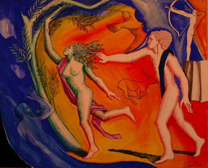 Painting titled "Apollon et Daphne I…" by Paul Rossi, Original Artwork, Gouache