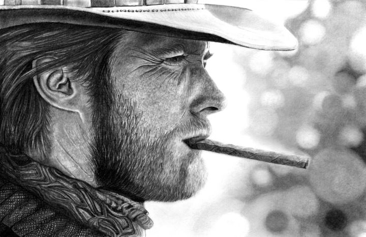 Desenho intitulada "Clint Eastwood" por Paul Stowe, Obras de arte originais, Grafite