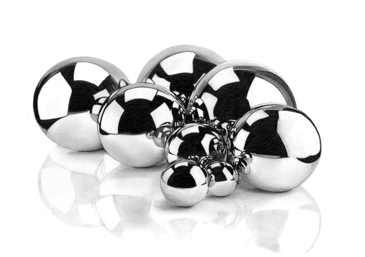 Dibujo titulada "Shiny Chrome Balls" por Paul Stowe, Obra de arte original, Lápiz