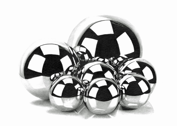 Рисунок под названием "Shiny Chrome Balls…" - Paul Stowe, Подлинное произведение искусства, Графит