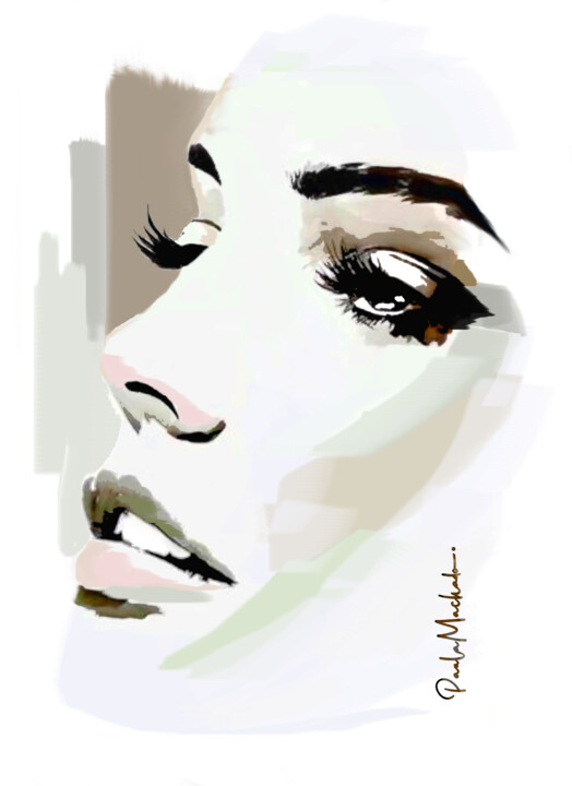 Digital Arts titled "Face Female" by Paula Machado, Original Artwork, Digital Painting