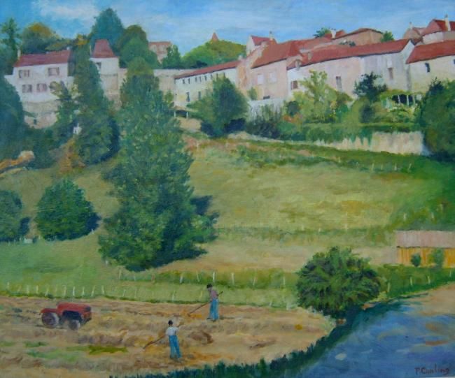 Peinture intitulée "Village in the Dord…" par Paul Cowling, Œuvre d'art originale