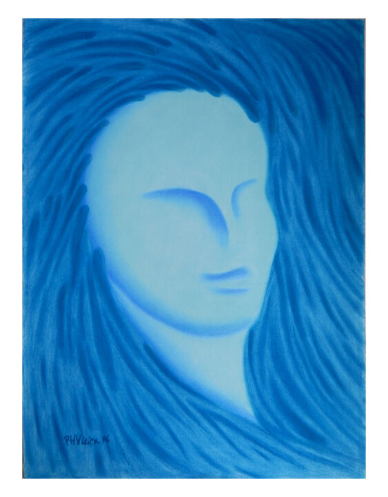 Drawing titled "Face Azul / Blue Fa…" by Paulo H Vieira, Original Artwork, Pastel