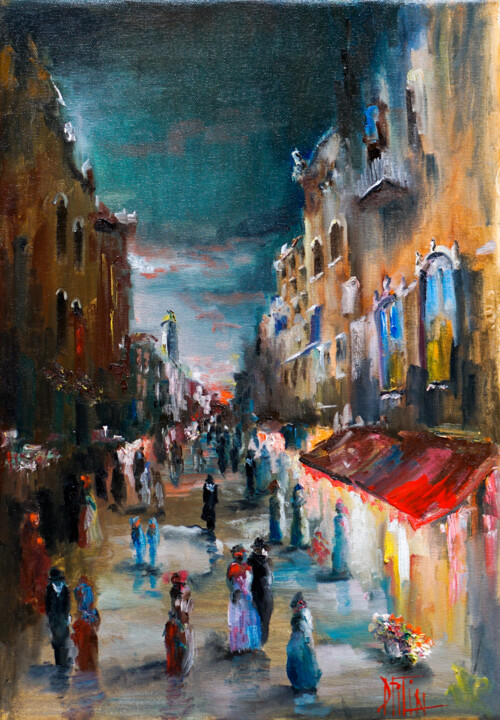 Картина под названием "an evening walk" - Pavel Filin, Подлинное произведение искусства, Масло Установлен на Деревянная рама…