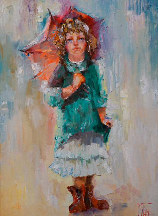 Картина под названием "grandma's umbrella" - Pavel Filin, Подлинное произведение искусства, Масло Установлен на Деревянная р…