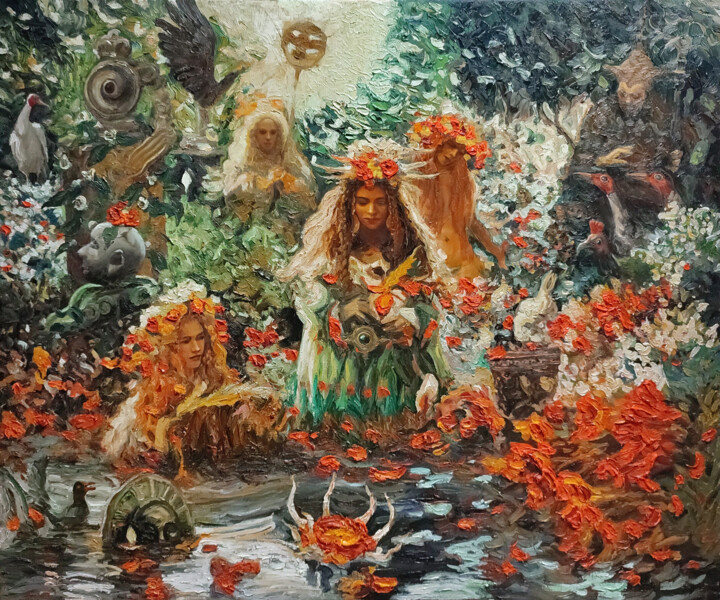 Painting titled "Midsummer Day" by Pavel Guliaev, Original Artwork, Oil Mounted on Wood Stretcher frame