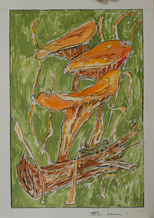 Peinture intitulée "Chanterelle mushroo…" par Pavel Levites, Œuvre d'art originale, Tempera