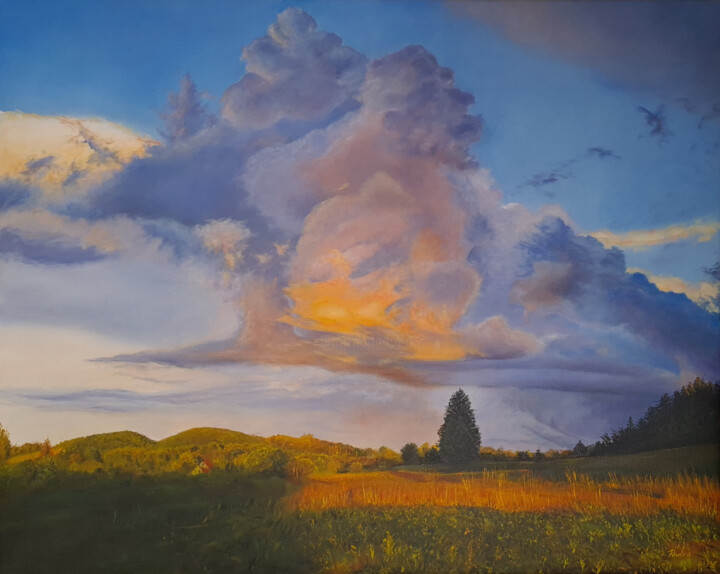 Painting titled "Clouds View landsca…" by Pavlína Ostrá (Paave Art), Original Artwork, Oil Mounted on Wood Stretcher frame