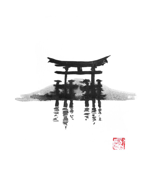 Рисунок под названием "itsukushima" - Péchane, Подлинное произведение искусства, Акварель