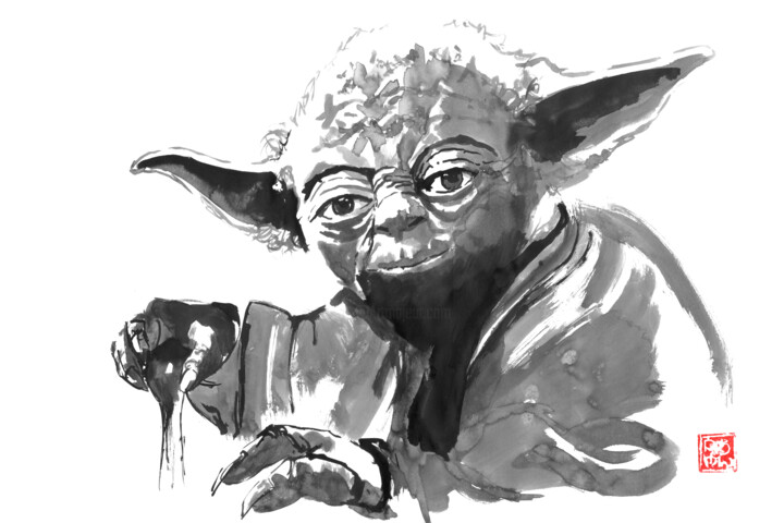 Drawing titled "yoda master" by Péchane, Original Artwork, Watercolor