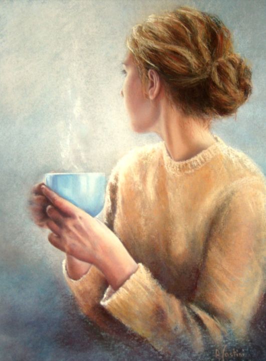 Dessin intitulée "Tasse Bleue de Anni…" par Galerie Peinture  Arts De Lyon, Œuvre d'art originale, Pastel Monté sur Verre