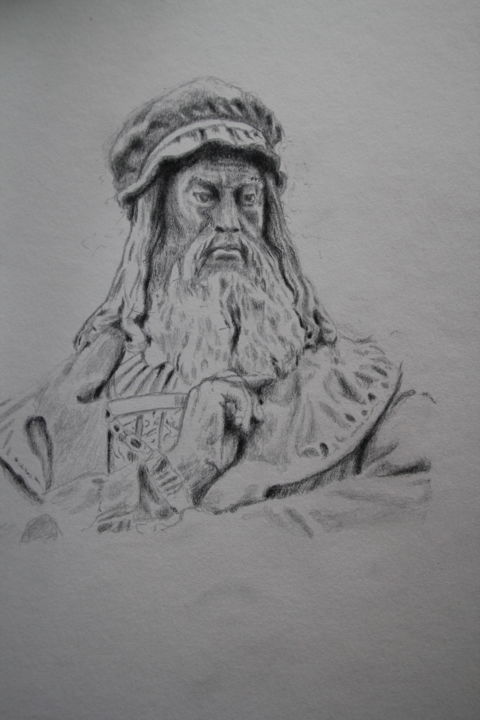 Tekening getiteld "Léonardo Da Vinci" door Jiel, Origineel Kunstwerk, Potlood