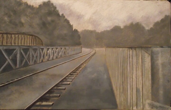 Dibujo titulada "Rails - Esvres sur…" por Anthony Perez, Obra de arte original, Pastel