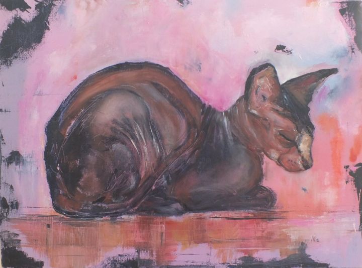 Pittura intitolato "Sphynx cat relaxing" da Vanja Marojevic, Opera d'arte originale, Acrilico