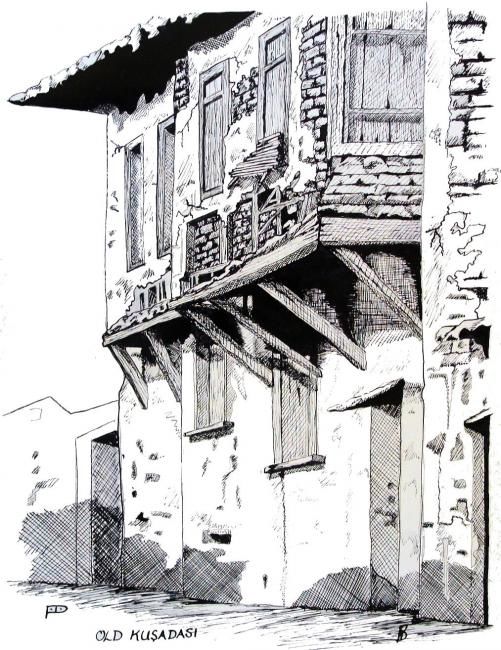Old House Drawing : Photo about drawing from old houses in beautiful