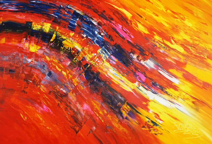 Pittura intitolato "Yellow Red Energy X…" da Peter Nottrott, Opera d'arte originale, Acrilico