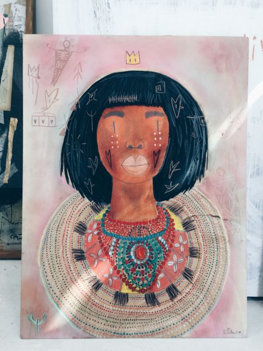 Peinture intitulée "Africa “Rituales pa…" par Petita Lechatrose, Œuvre d'art originale, Craie