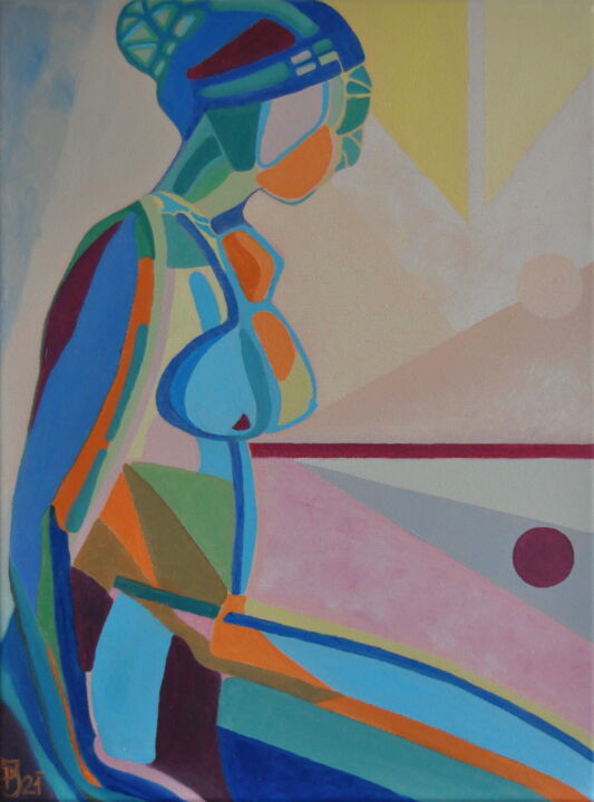 Schilderij getiteld "Woman" door Petra Jacenkova, Origineel Kunstwerk, Olie Gemonteerd op Frame voor houten brancard